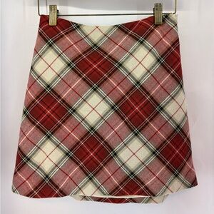 H&M Red and Tan Wool-Like Mini Skirt